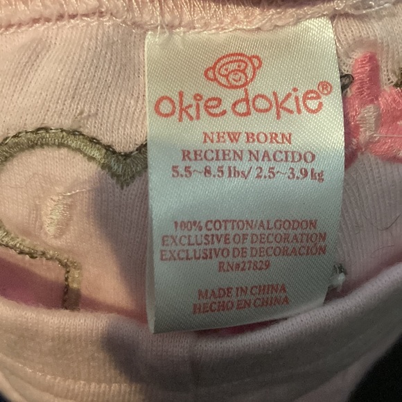 Okie dokie newborn pants,pink with bear on butt - Picture 3 of 3